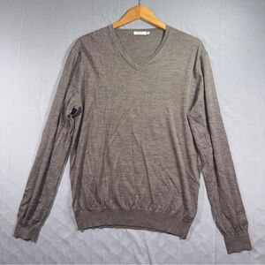 Suitsupply Sweater Mens 2XL Gray 100% Merino Wool V Neck Lightweight Pullover